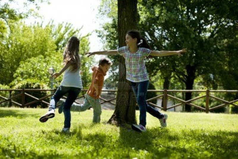 15455472-small-group-of-children-playing-running-around-a-tree-playing-tag
