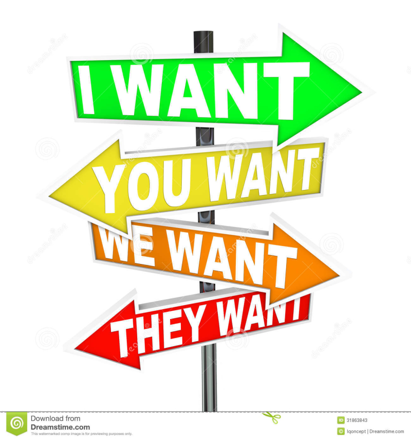 Desire-clipart-my-wants-needs-vs-yours-selfish-desires-signs-several-colorful-arrow-street-words-i-want-you-want-want-31863843
